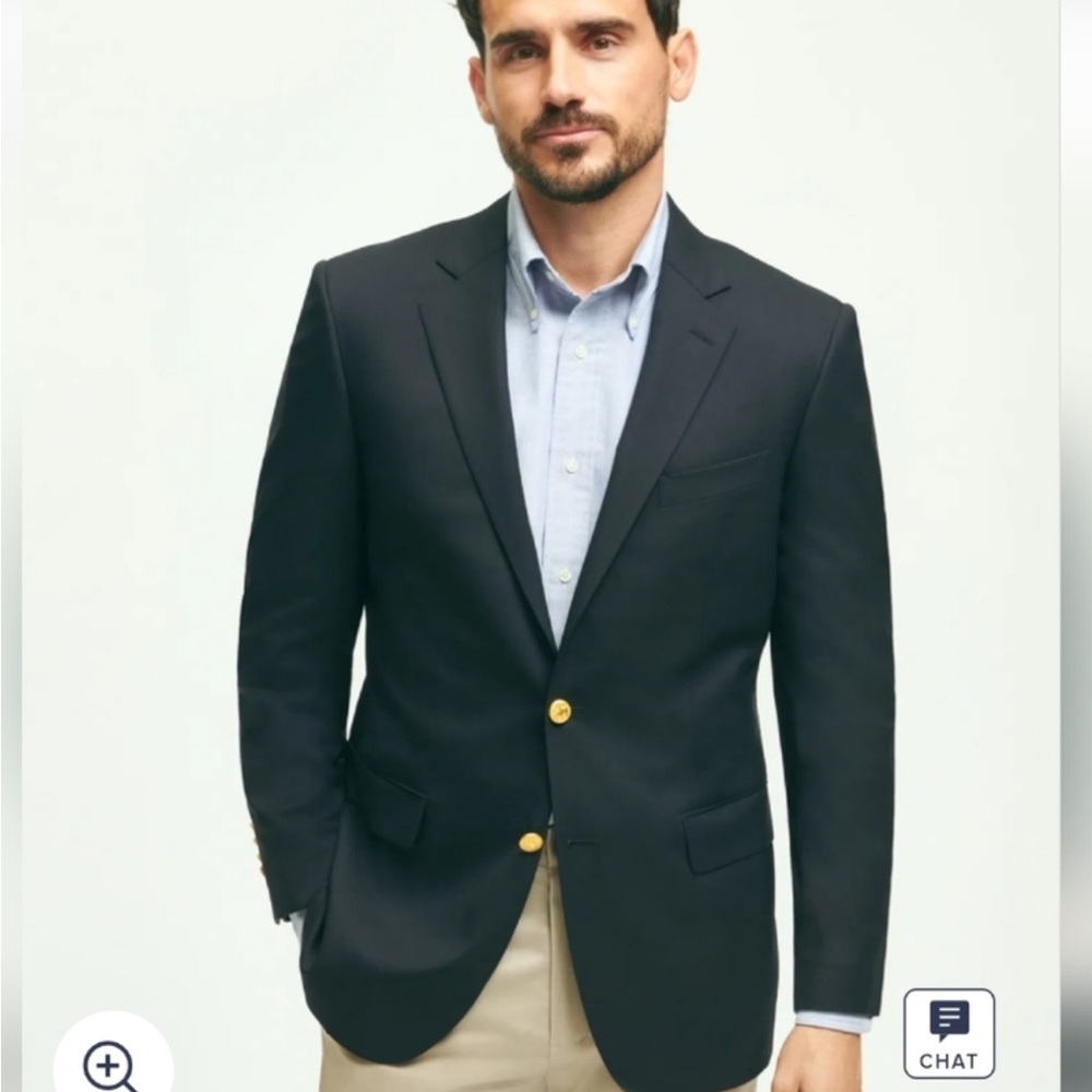 Brooks Brothers Navy Blazer with Gold Buttons Stretch Wool